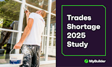 Image for MyBuilder 2025 study on the UK trade shortage. On the left a painter is pictured .