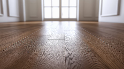 A wooden floor that is shiny in an empty room.