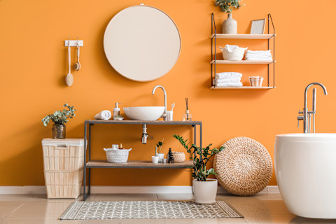 Orange painted bathroom