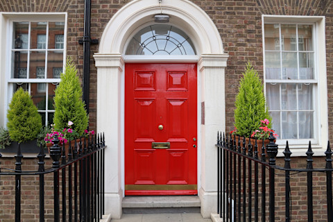 Bright red front door