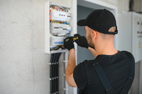 An electrician is working on fixing a house.