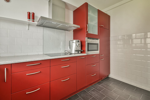 Modern red kitchen cabinets