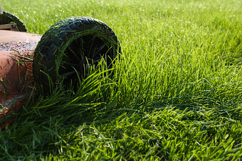 A lawn is undergoing mantenance.