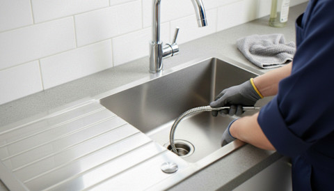 A plumber is clearing out a blocked drain
