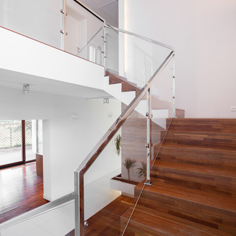 Glass stair railings