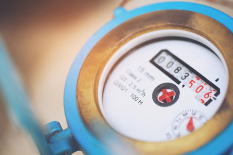 Water meter measure face showing consumption amount of 83506