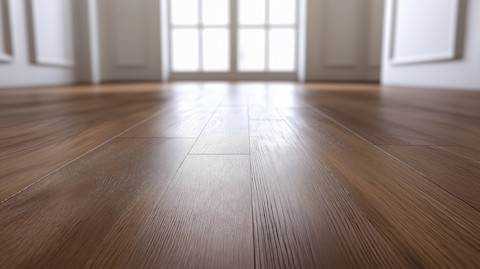 A wooden floor that is shiny in an empty room.