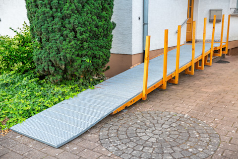 A wheelchair ramp outside the home