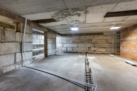 This image shows a basement under construction.