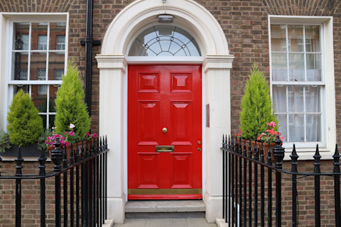 Bright red front door