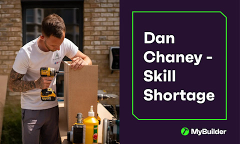 Header for an interview with Dan Chaney who is pictured in a white t-shirt with a powered drilling machine in his hands