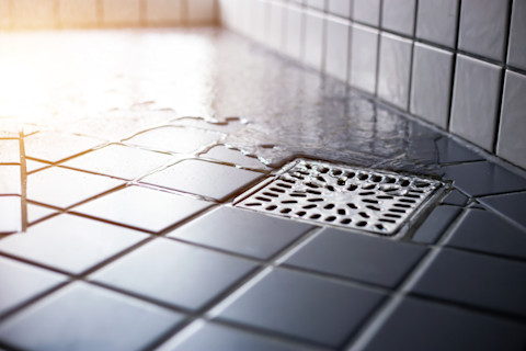 A water drain inside the shower room.