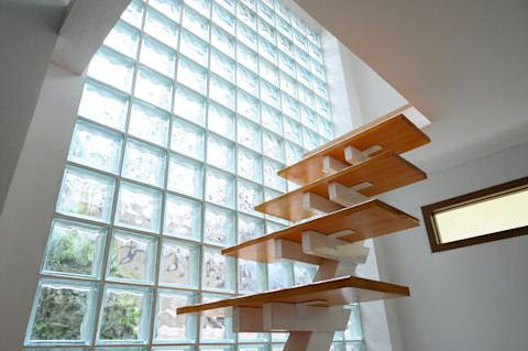 Wooden Staircase Glass Wall Interior Design