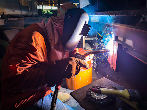 A welder working on a current project.