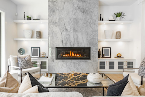 Electric fire in contemporary living room