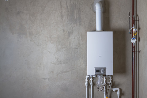 Double-circuit gas boiler in a new house for winter heating and water heating.