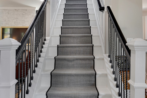 A staircase with black and white aesthetics