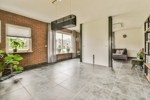 Living area with tiled floor