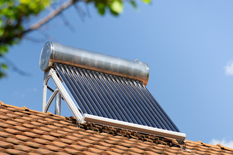 Solar hot water system on a roof