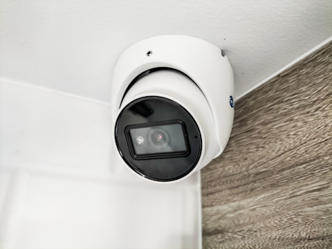 A closeup of a camera for security