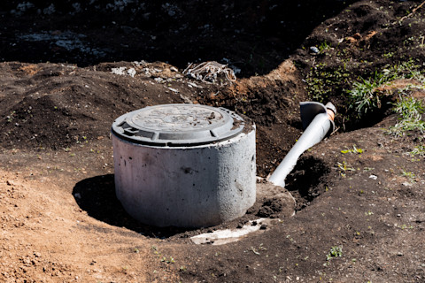 This image shows an open septic tank ready for cleaning or maintenance.