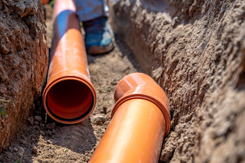 Drainage pipes in trench